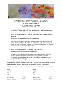 Lire la suite à propos de l’article ATELIERS ARTS PLASTIQUES pour les enfants le samedi 8 juin – Inscrivez vous